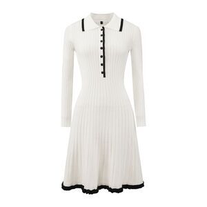 Women's Midi Sweater Dress Knitted Ribbed A-Line Long Sleeve Dress White